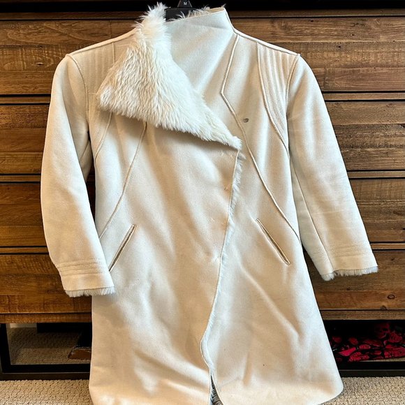 Armani Exchange White/Cream Suede & Faux Fur Jacket Coat - Picture 4 of 8